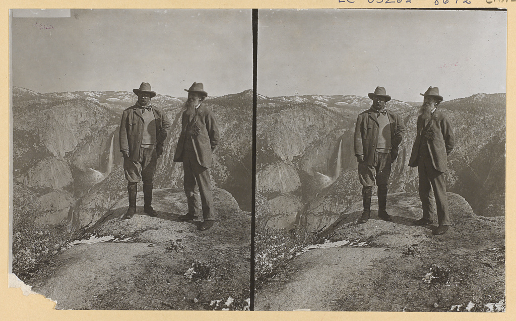 Theodore Roosevelt and John Muir at Glacier Point in Yosemite, 1903