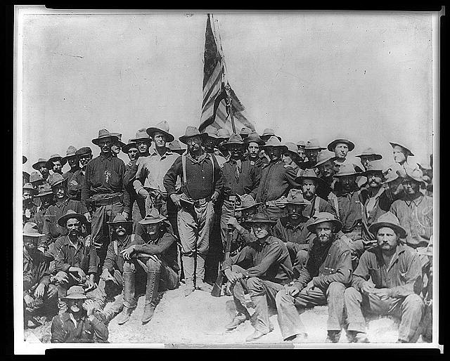 Theodore Roosevelt and the Rough Riders posed atop San Juan Heights, July 1898
