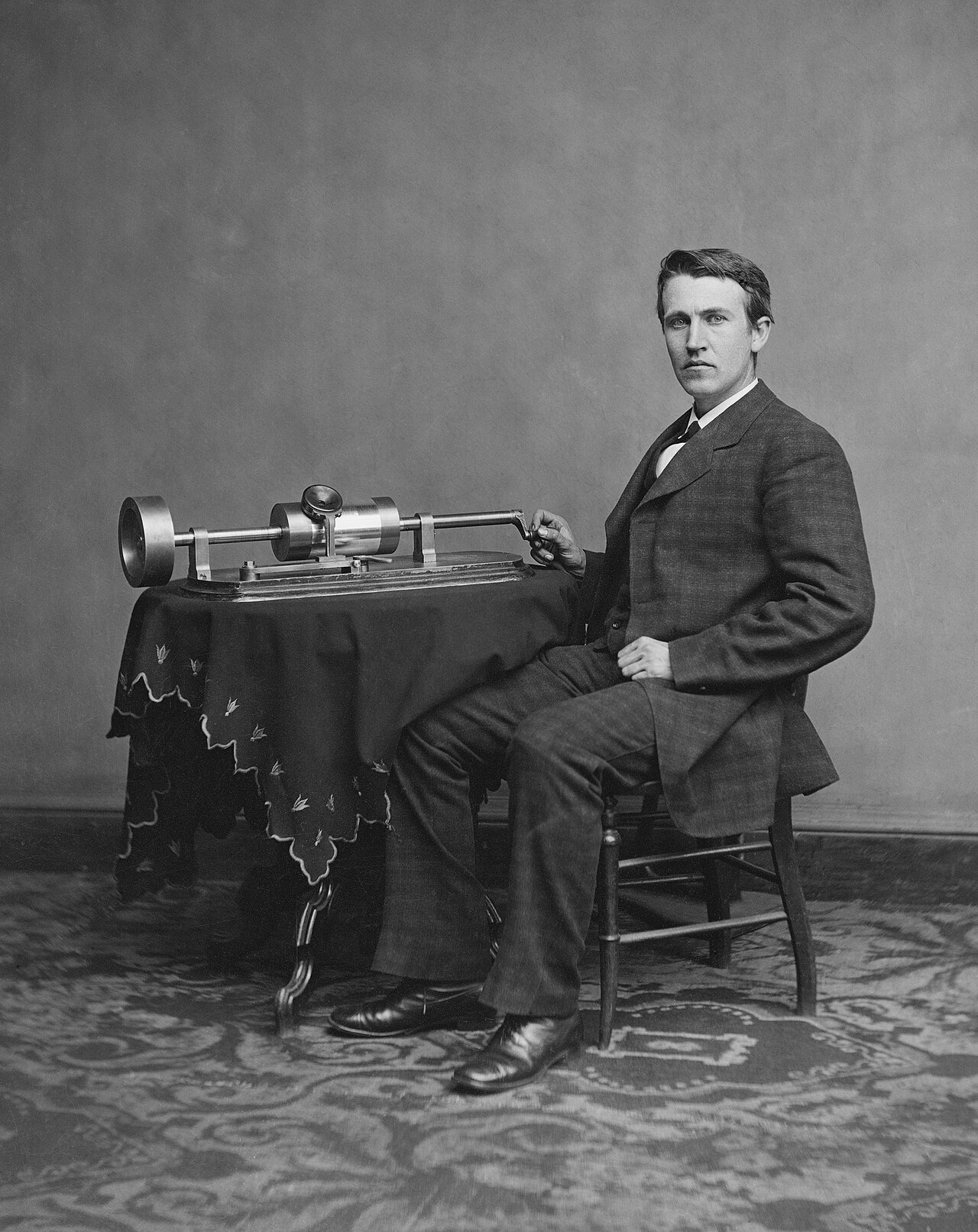 Thomas Edison with his early phonograph, 1878